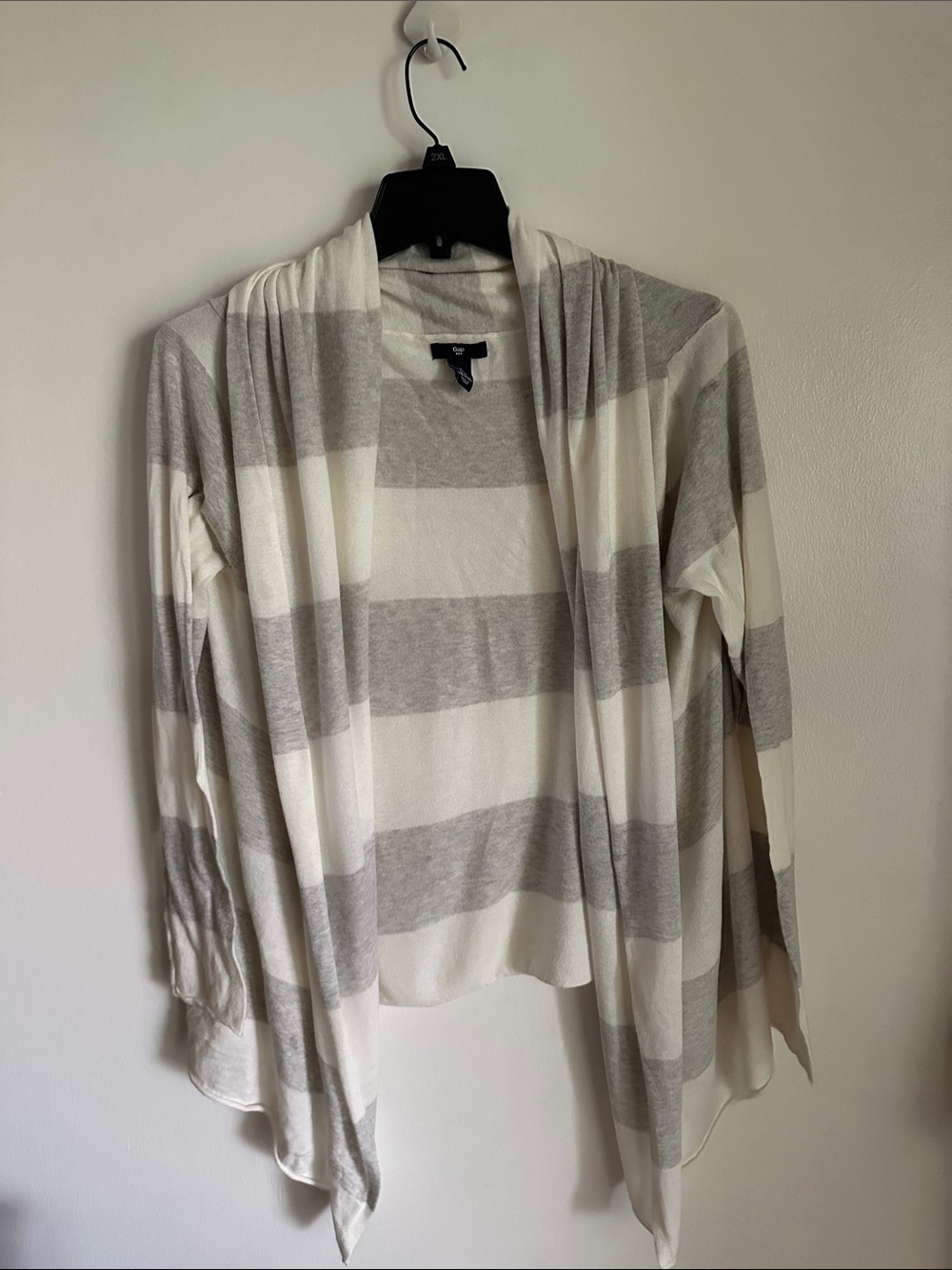 GAP Light Gray and White Striped Open-Front Cardigan